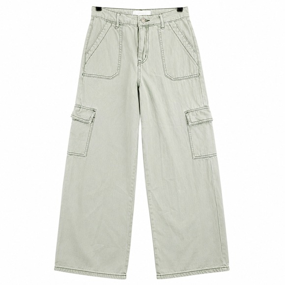 Vervet Blue Pants - VERVET Wide Leg Jeans Women 28 Light Sage Green Utility High Rise Cargo